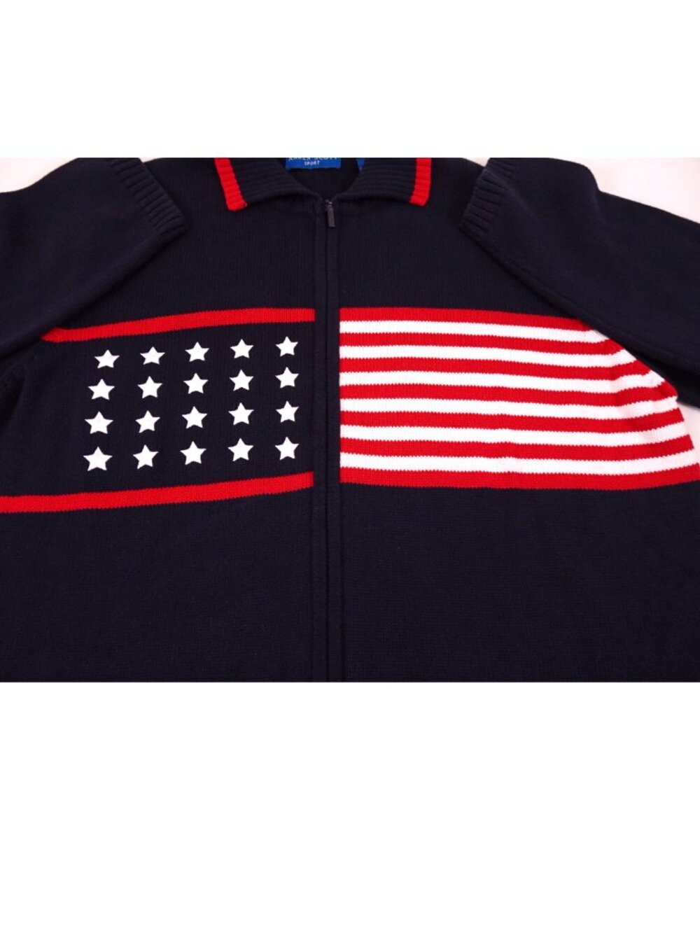 Karen Scott 4th July Zip Cardigan XL Blue USA Flag Made in Australia Patriotic - Picture 4 of 9